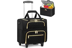 MATEIN Rolling Laptop Bag for Women, 15.6 Inch Rolling Briefcase with Wheels &Detachable Cart, Roller Computer Teacher Tote Bag with Insulated Lunch Box Gift for Nurse Work Business Office, Deep Black