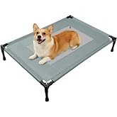 Maerd Elevated Dog Bed, 26" Lx 17" W x7 H Raised Cooling Cot for Small Dogs | Breathable Mesh, 150 lbs Steel Frame, Non-Slip Feet, Indoor &amp; Outdoor, Gray
