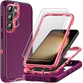 TFDSEUGH for Samsung Galaxy S23 Plus Case with 2Pcs Tempered Glass Screen Protector and 1Pcs Camera Lens Protector, 3 in 1 Heavy Duty Shockproof/Drop Proof/Dust Proof Case (Wine Red/Rose Pink)