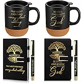 FillTouch Motivational Christian Gifts for Women Men 15 oz Bible Verse Ceramic Coffee Mug A5 Journal Pen Religious Gift Set for Church Teacher Mom Dad Father Day(2 Set,Black,Fresh)