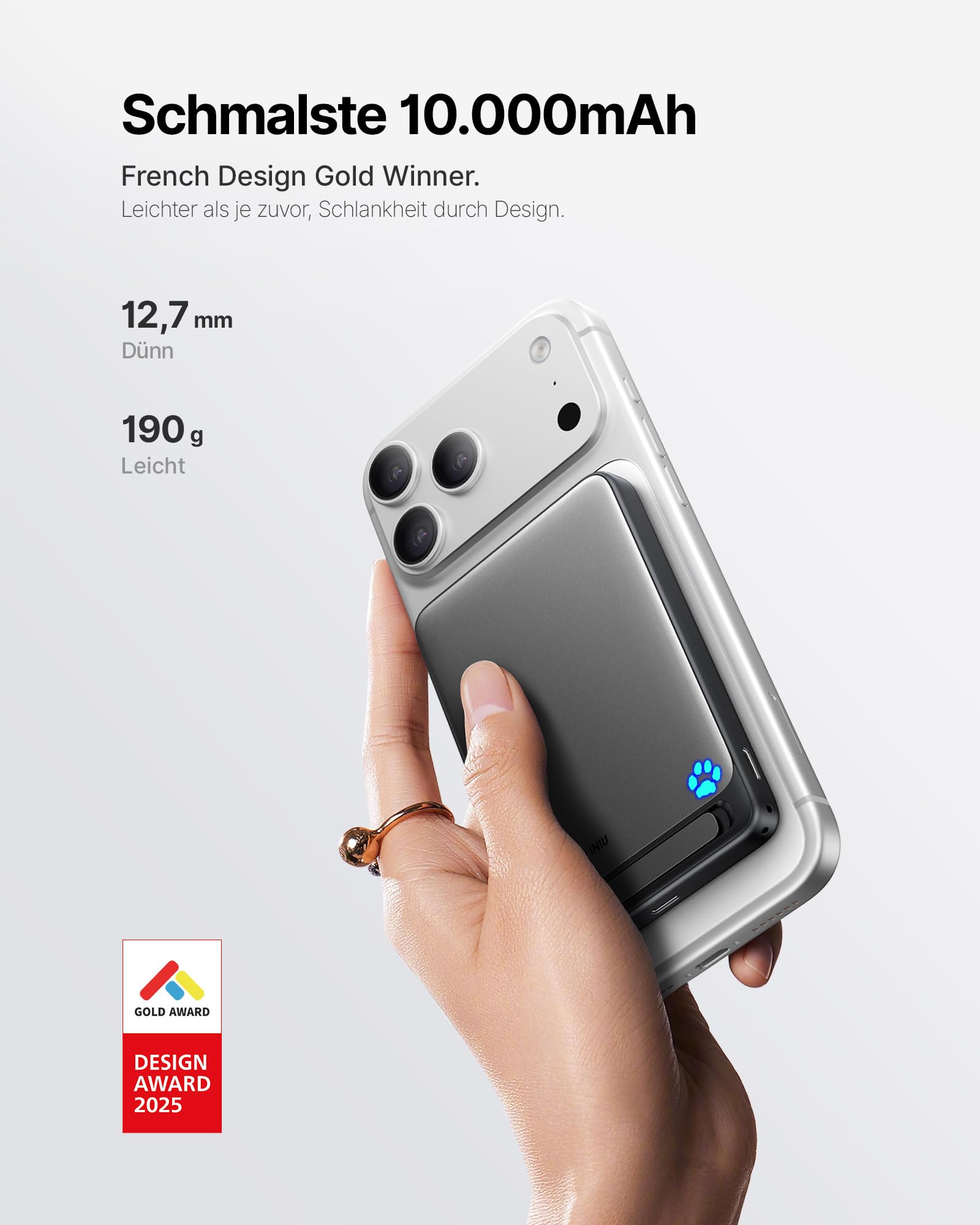 INIU Powerbank für MagSafe, Original Qi2-zertifiziertes Kabelloses Schnellladen, Ultra-schlank 10000mAh 45W Powerbank mit USB-C-Kabel & Ständer, Reise-Essential Magnetische Akkubank für iPhone 12-17 2