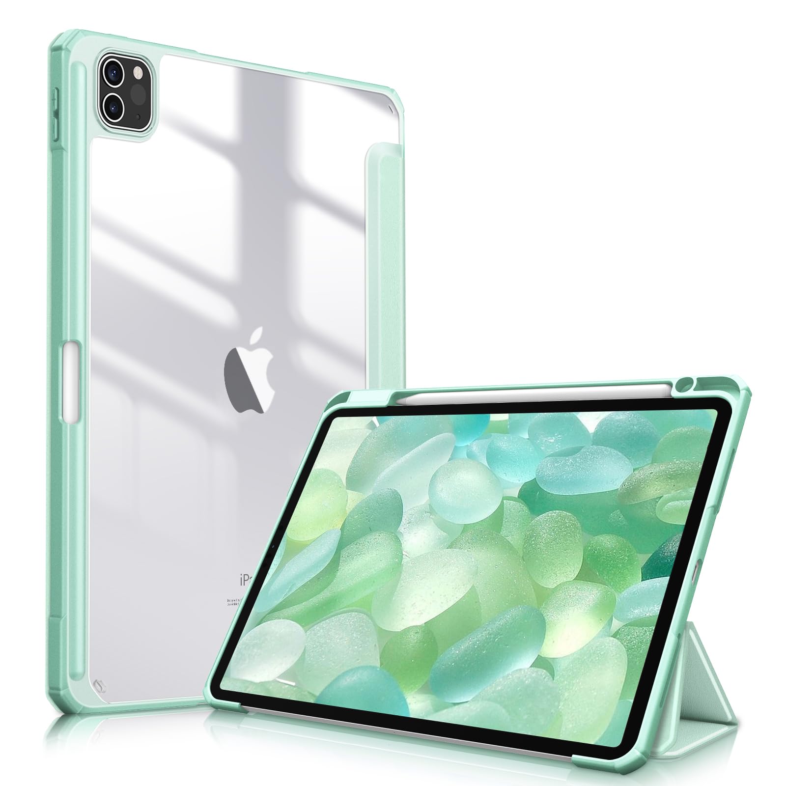 FINTIE Hybrid Case Compatible with iPad Pro 11 Inch (2022-2018) Not for 2024 - Ultra Slim Shockproof Clear Cover w/Pencil Holder, Auto Wake/Sleep, Green