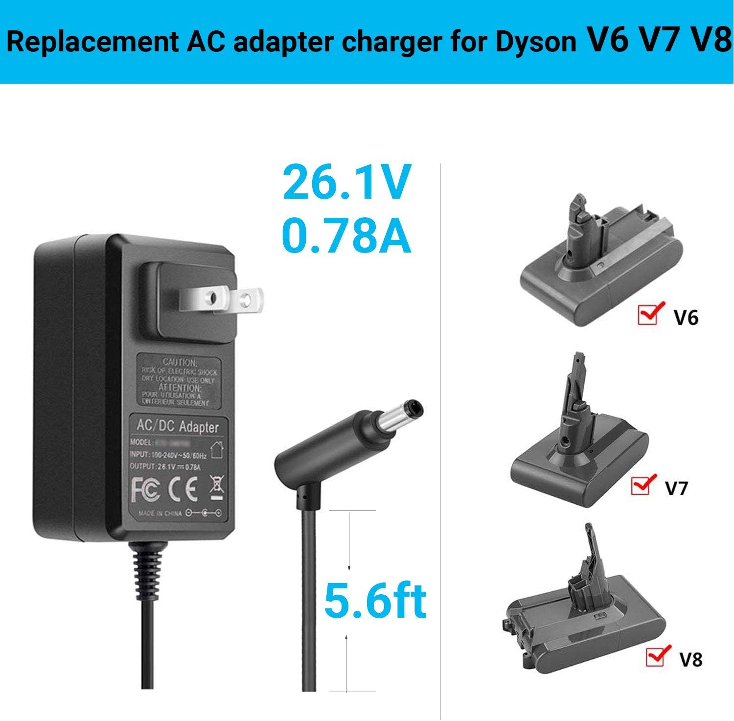 Amazon Com Charger For Dyson 26 1v 0 78a Ac Adapters For Dyson V6 V7 V8 Dc58 Dc59 Dc60 Sv03 Sv04 Sv06 Cordless Vacuum Cleaner Power Cord Home Kitchen