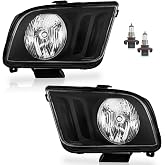 Vizotae Headlights W/Bulbs for 2005-2009 Ford Mustang V6/GT | Halogen Headlights Assembly for 2005-2009 Ford Mustang V6/GT, Black Housing,Driver &amp; Passenger Side