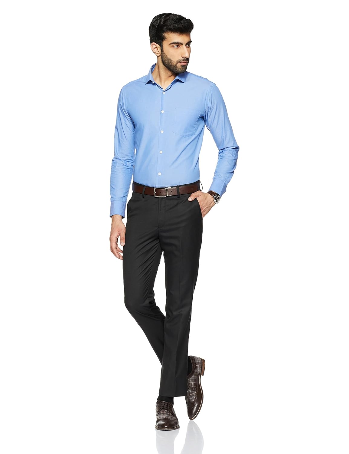 peter england men's slim fit formal trousers