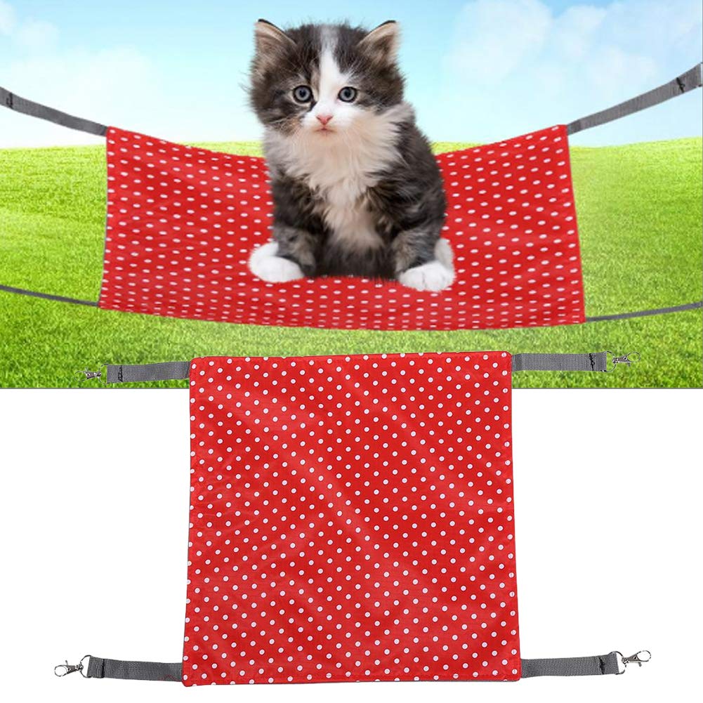 HEEPDD Cat Cage Hammock, Polka Dots Pattern Double Sides Waterproof and Plush Pet Sleeping Bed for Summer Winter Cats Rabbits Other Small Animals(Red L)