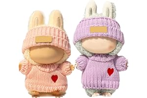 SHUOXUKE 2 Sets for Clothes 17cm/15cm Outfits (4 Pieces) Accessories Handcrafted Crochet Doll Clothes for Fashion Designer Ropa Collection with Hats & Sweater Pink & Purple