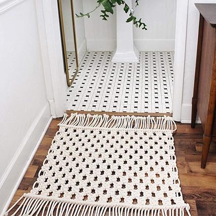 Amazon Com Bohemian Macrame Area Rug Hand Woven Cotton Rope