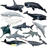 Higherbros Sharks Figures Sea Animals Whale Toys Set Ocean Animal Action Figures, Great for Kids Bath Toys, Beach Toy, Cake Topper and Party Favors, Gifts, Prizes, Rewards (12 PCS)
