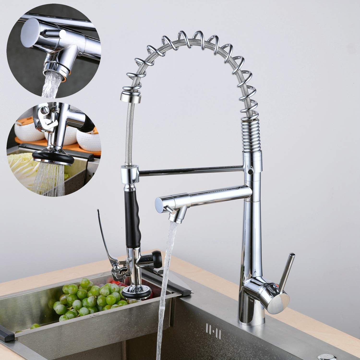 Kitchen Taps Commercial Pull Down Sink Mixer Single Handle Dual Function Swivel Spout Luxury