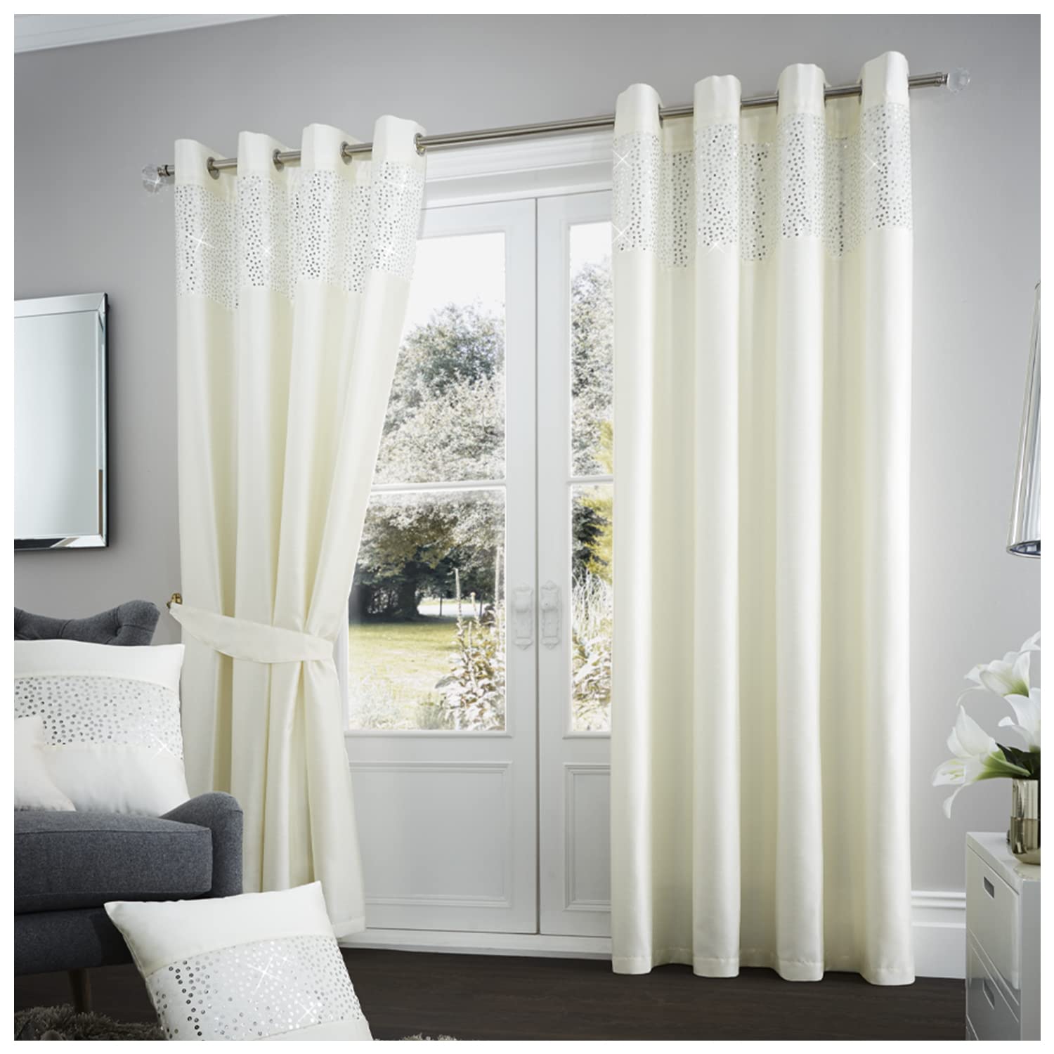 Gaveno Cavailia Luxurious Fully Lined Aviv Room Curtains (90 x 90 Inches), Polyester, Cream