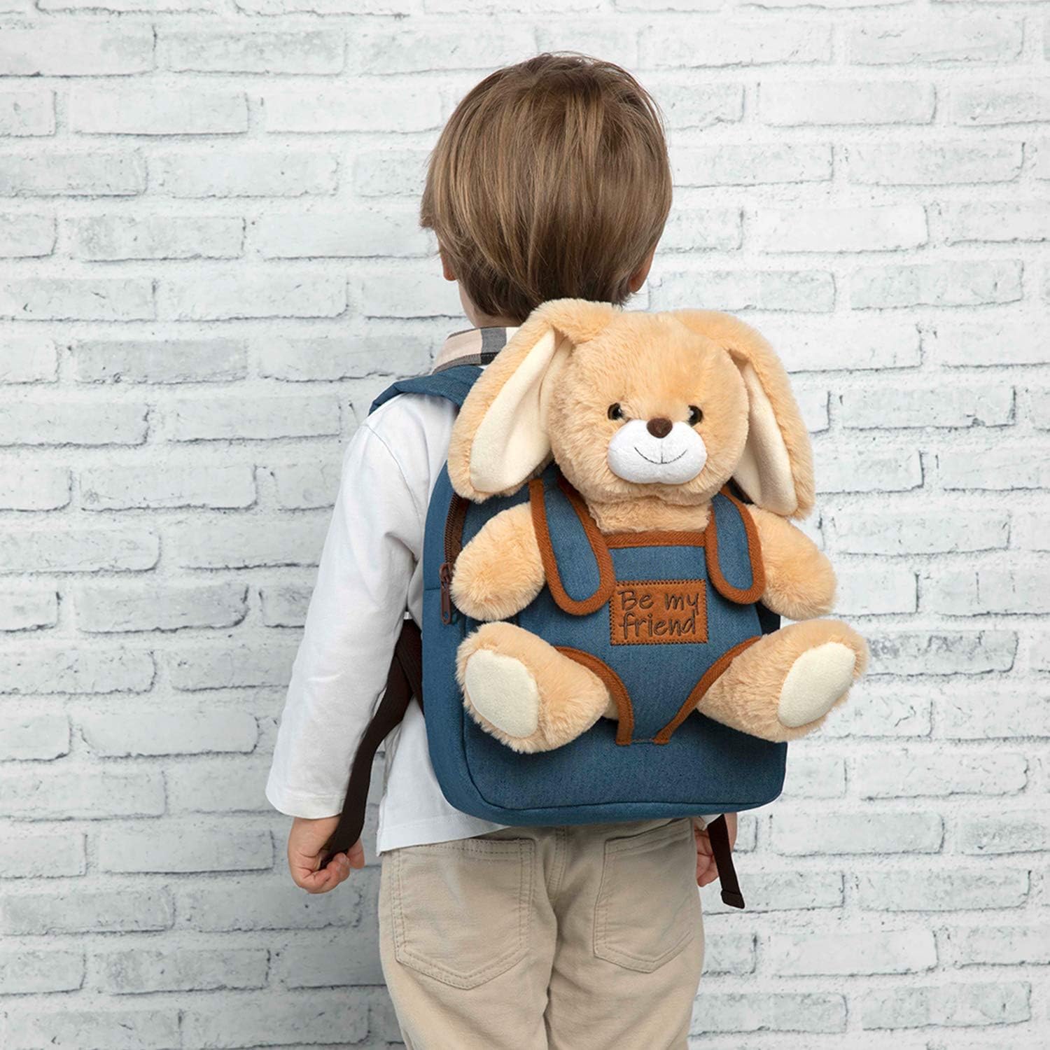 PERLETTI Plush Bunny Backpack for Kids with Fluffy Stuffed Puppet - Image 5