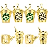 COGCHARGER 8 Pcs Coffee Cup Charms for Jewelry Making Brass Cup Pendants for Bracelets Necklace Craft Making