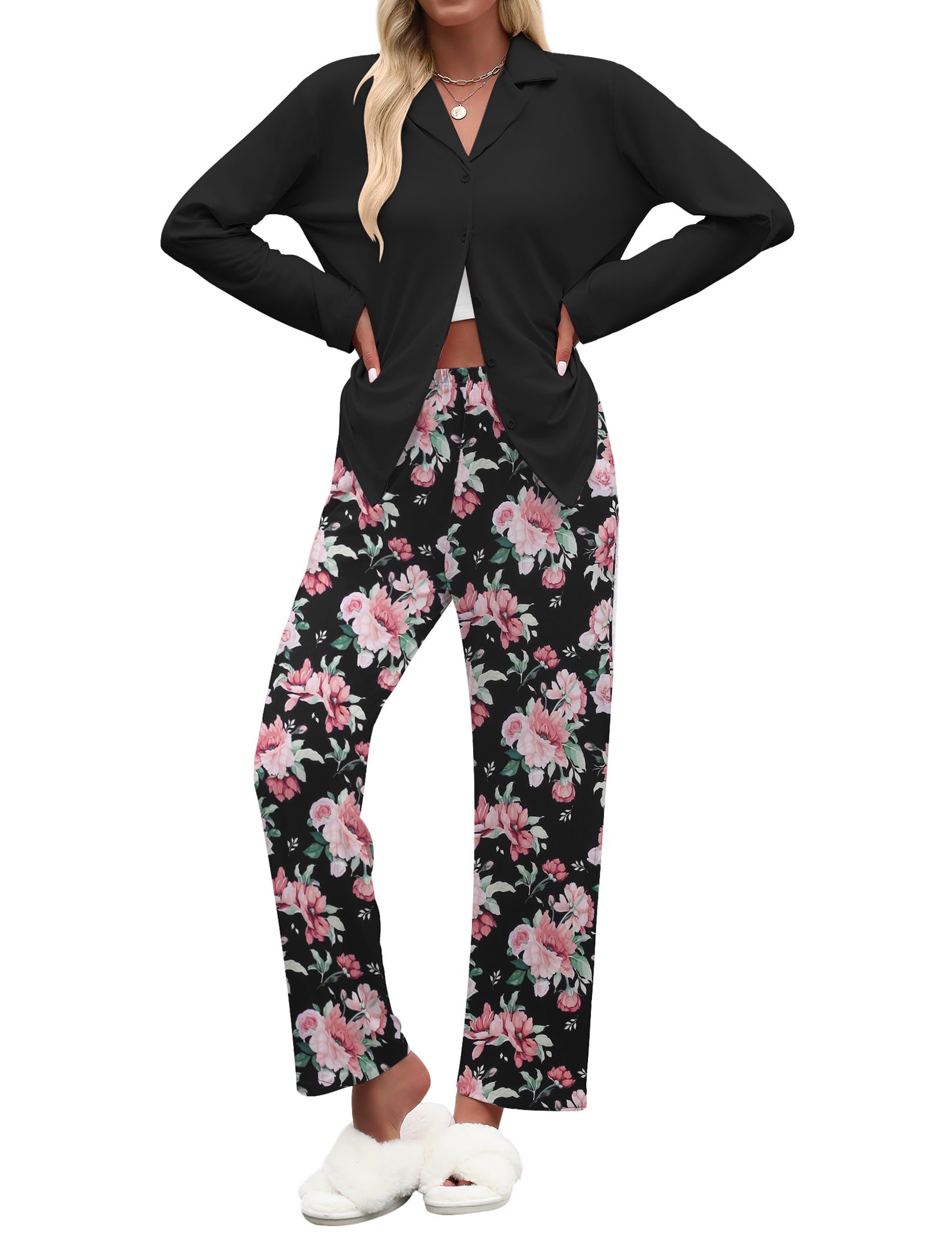 Ekouaer Women's Pajamas Sets Button Down Long