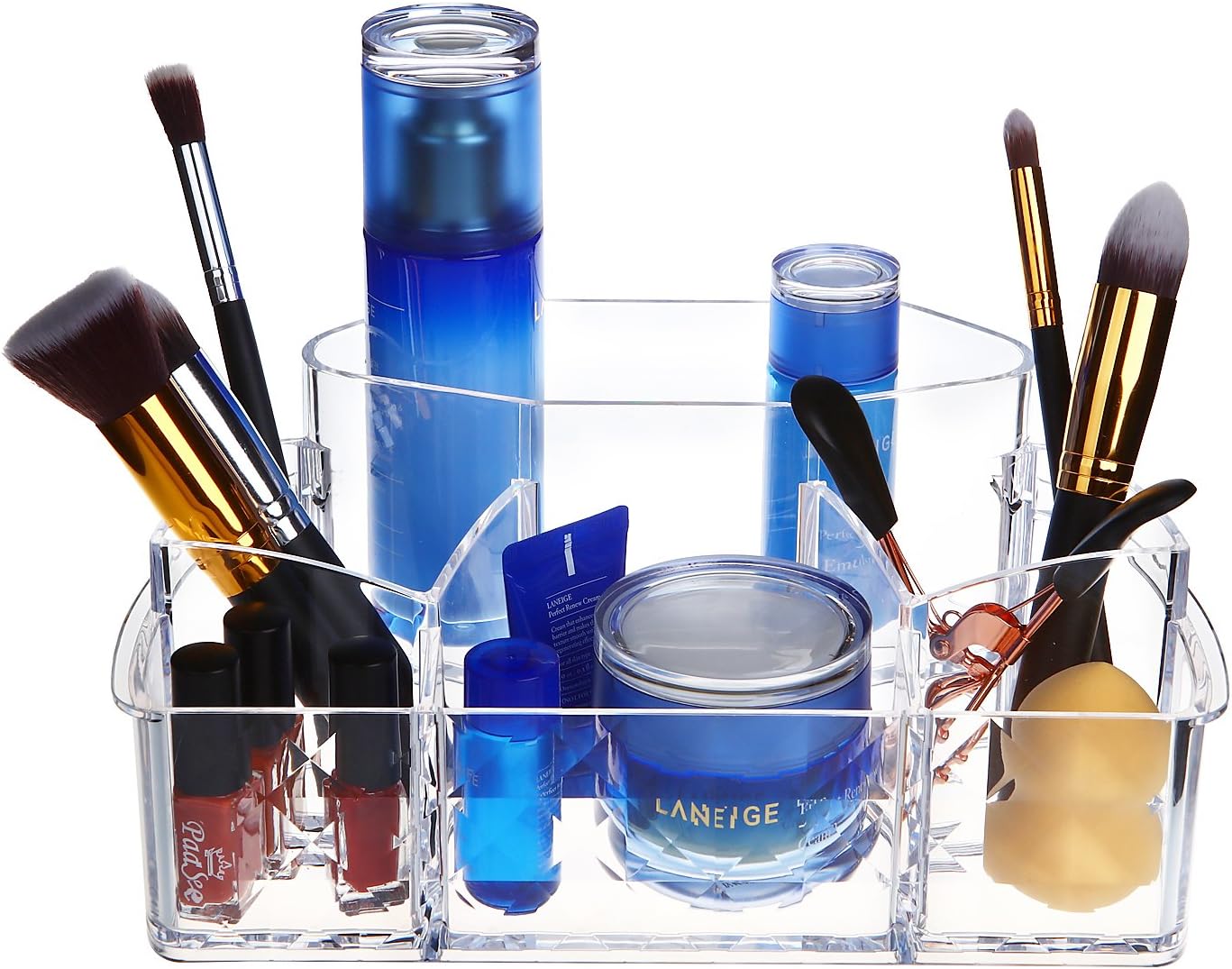 Clear Acrylic Makeup Organizer with Diamond Pattern,Acrylic Cosmetic Brushes Holder Storage Tray with 6 Dividers for Bathroom and Bedroom,Perfects for Organizing Palette,Jewelry and More (Large)