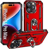 ADDIT i Phone 14 Pro Max Case, for iPhone 14 Pro Max Case,with Kickstand Ring,Adjustable Stand,Military Grade,Heavy Duty Protection,Shockproof,Anti-Fingerprint,Support Magnet Car Mount,Red