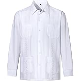 EUMAYA Men's Long Sleeve Guayabera Shirts Cuban Shirts
