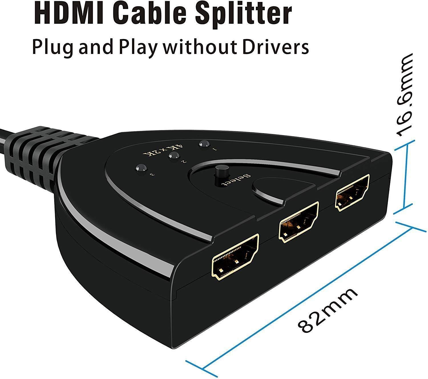 Technotech 3 Port 4K HDMI Switch 3x1 Switch Splitter with Pigtail Cable Technotech Technologies