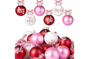 GIFTPIONEER 24Pcs Valentines Day Ball Ornaments, 2.36Inch Red Pink White Hanging Balls for Tree, Letter Hanging Baubles Valentine's Day Party Supplies for Wedding Home Anniversary Decor
