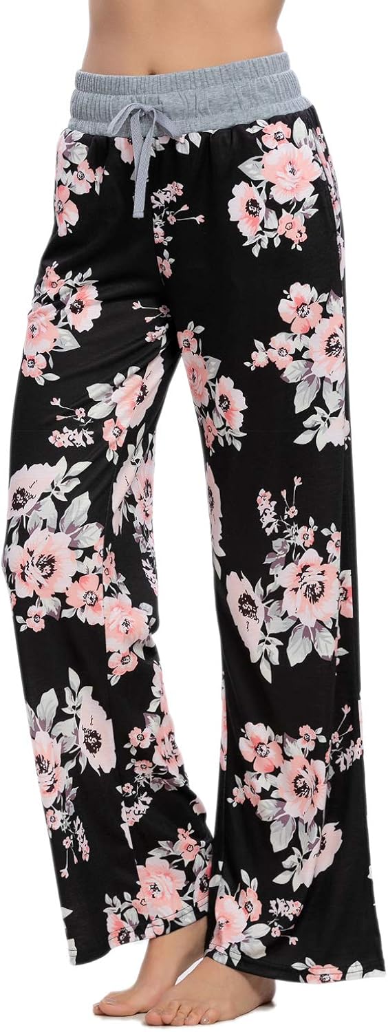 MINTLIMIT Damen Schlafanzughose Pyjamahose Nachtw/&auml;sche Streifen Breites Bein Hose Lang mit Taschen