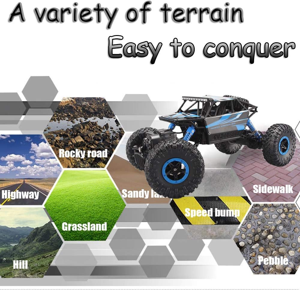 SZJJX RC Cars Off-Road Remote Control Car Trucks Vehicle 2.4Ghz 4WD Powerful 1: 18 Racing Climbing Cars Radio Electric Rock Crawler Buggy Hobby Toy for Kids Gift-Blue: Toys & Games