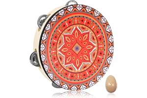 MUITOFELIZ Tambourine for Kids Adults 8 inch Tamborine Percussion Musical Instrument Hand Held Drum for Kids Adults Metal Jingles Percussion Gift Apply to Family KTV Party School，Giving Maraca *1 Color：n9