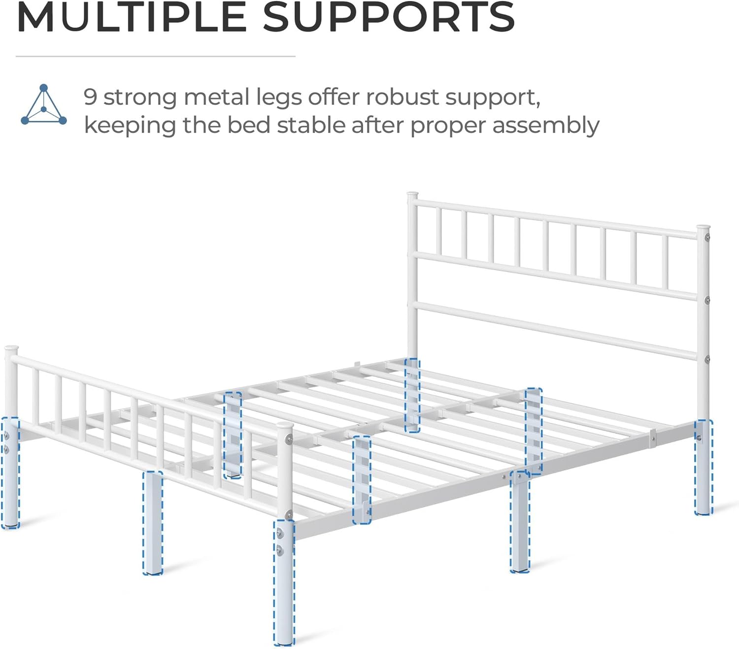 Diagram showing the dimensions of the Yaheetech bed frame: 207 cm length, 162 cm width, 88.5 cm height, 32 cm ground clearance.
