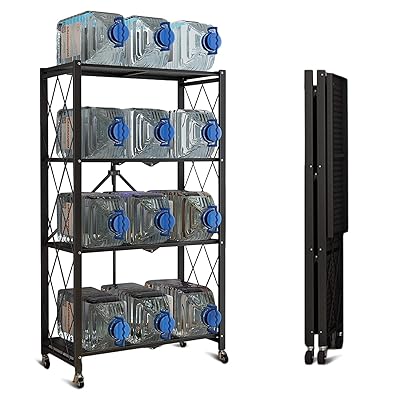 Buy Storage Shelves 4 Shelf Foldable Metal Shelving Units 28 W X 14 D X 50 H For Garage Kitchen Bakers Closet Metal Wire Collapsible Organizer Rack Heavy Duty On Wheels 4 Shelf