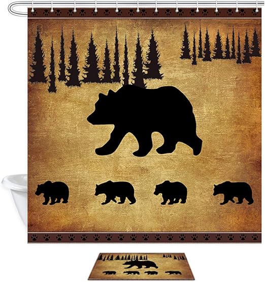 Amazon Com Jawo Black Bear Shower Curtain And Bath Mat Set