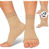ACTINPUT 2 Pack Ankle Brace Compression Sleeve 8-15 mmHg Open Toe Сompression Socks Women&Men for Swelling,Plantar Fasciitis,Sprain Beige S/M