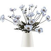 IPOPU Vintage Light Blue Poppies Flowers Artificial 6PCS Silk Poppies Realistic Faux Flowers for Vase Artificial Poppies Blue Fake Flower for Centerpieces Bridal Shower Party Decor (Light Blue)