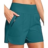 Heathyoga 5" Swim Board Shorts Women Strechy High Waisted Bathing Suits Bottoms Quick Dry UPF 50+ Beach Shorts with Liner