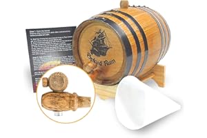 Red Head Barrels - 2L (1/2 gallon) Engraved (Pirate Ship Rum) Distillery-Grade, American White Charred Oak Barrel for Aging Whiskey, Rum, Tequila, Brandy & More, Small Mini Barrel for Whiskey Making
