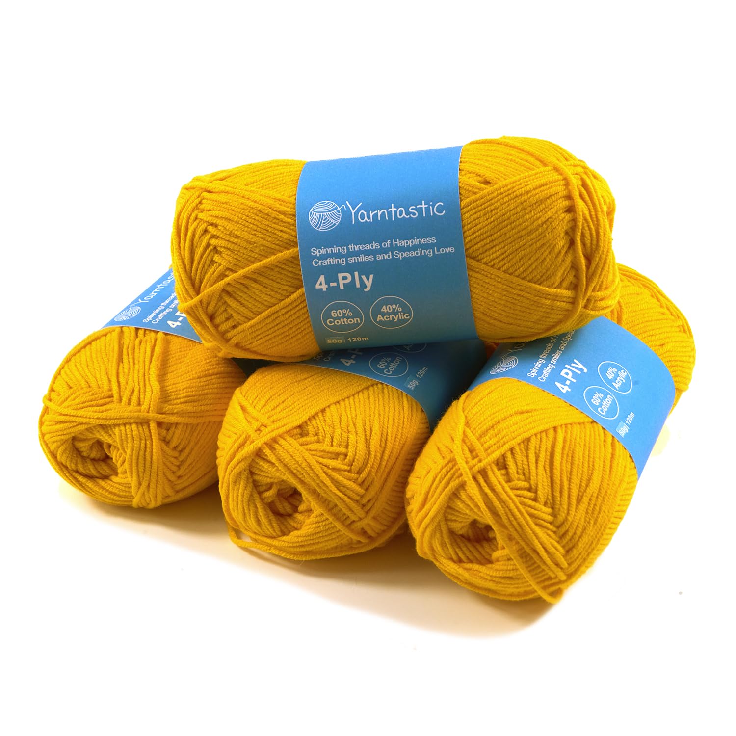 Yarntastic 50g x 4 Balls in a Pack, 4 Ply Yarn, 16 Wraps per inch (About 2.5cm), 60% Cotton 40% Acrylic Blended, 43 Colour Choices; for Knitting, Crochet, Amigurumi, Baby Blanket, Clothing and Others