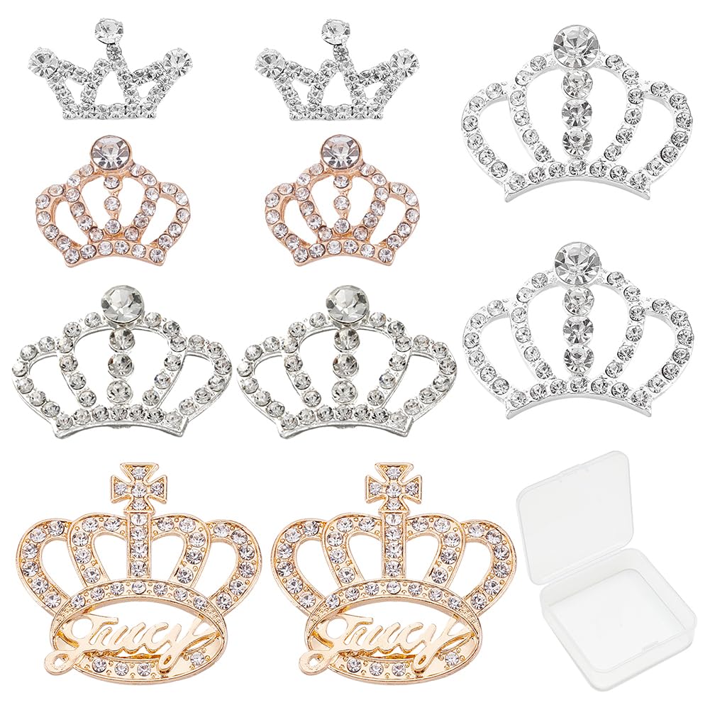 SUNNYCLUE 1 Box 10Pcs 5 Style Alloy Rhinestone Cabochons Crystal Rhinestone Crown Embellishments Rhinestone Flatback Crystal Accessory for DIY Crafts Jewellery Making Wedding Decoration