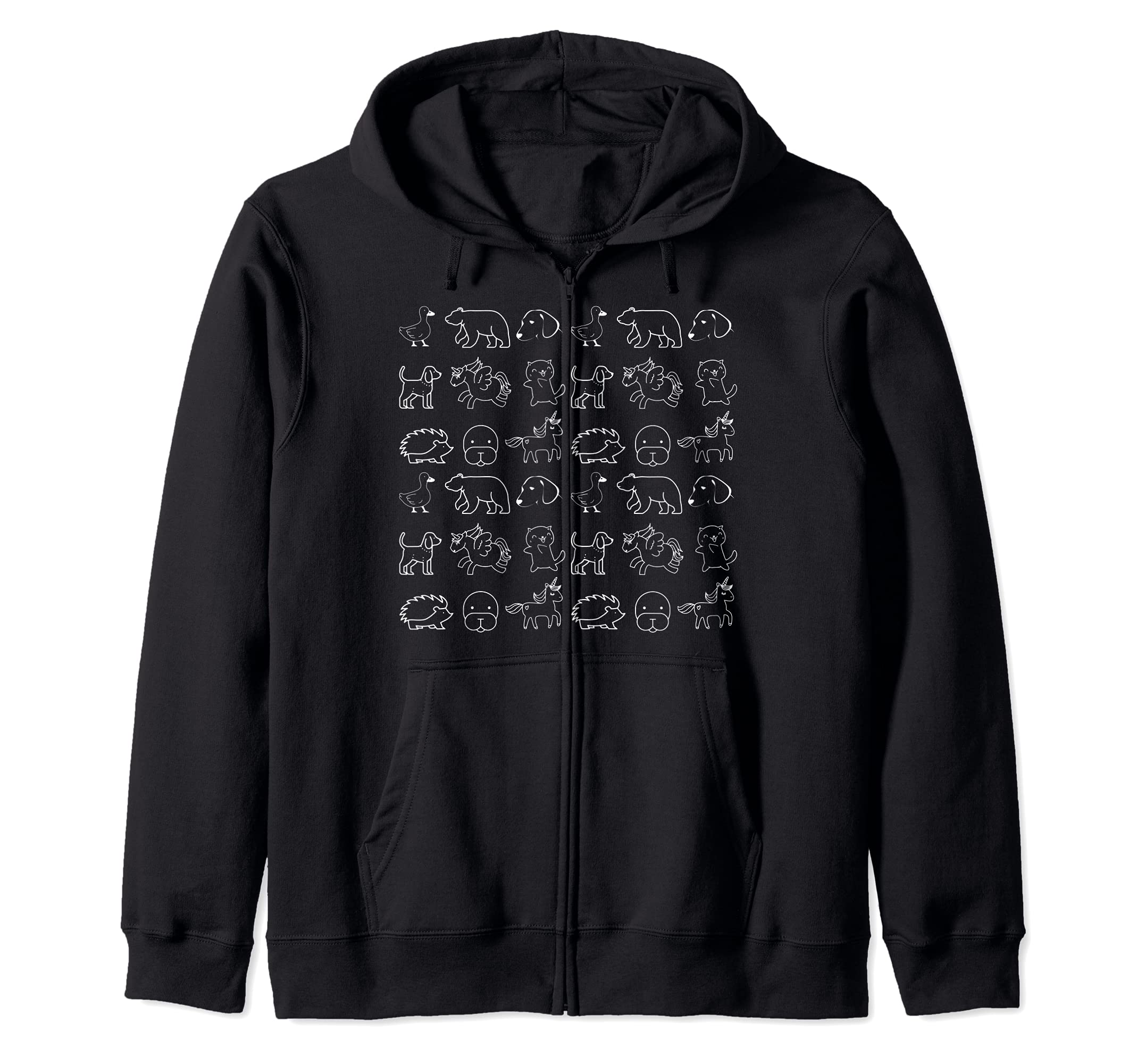 Unicorn Duck Bear Dog Cat Hedgehog Cute Animals Pets Zip Hoodie