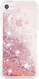 uCOLOR Rose Pink Glitter Case for iPhone SE (2020) iPhone 8/7 iPhone 6S/6 Case for Girls(4.7