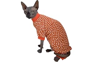 KITIPCOO Sphynx Cat Four Leg Cotton Pajamas Elastic Pet Clothes for Hairless Cats Surgery Recovery Suit Undershirt Thermal Clothes for Sphynx, Devon, Cornish (White Dots, XL (9-12 lbs))