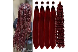 Gozill Dark Red Braiding Hair Pre stretched Burgundy Boho Braids Kanekalon Prestretched Braiding Hair for Bohemian Hair Ez Braid Micro Braiding Hair Synthetic Curly Deep Wave Braids