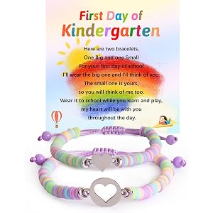 GVUSMIL First Day of Kindergarten Pre-K Back to School Mommy and Me Bracelets Mother Daughter Matching Heart Bracelets Adjust