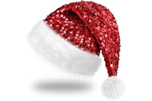 Hikkcos Christmas Sparkly Santa Hat Red Glitter Sequin Santa Hat Bling Cap for Adults New Year Xmas Party