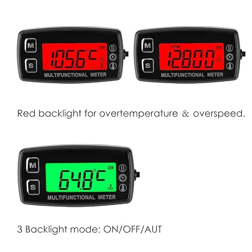 Temperature Gauge Yooreal Digital Engine Meter Tachometer And Hour Meter Removable Temp Probe Waterproof For Scooter Snowblower Mini Bike Motorcycle Lawn Tractor Generator Dump Truck Par Meter