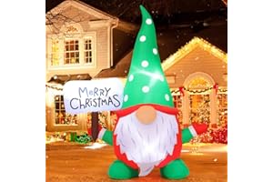 GOOSH 6 FT Christmas Inflatables Outdoor Gnome Decorations, Xmas Blow Up Yard Decor, Built-in LED Lights for Holiday Outdoor Indoor Lawn Garden