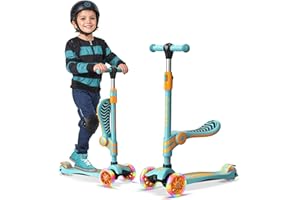 DRIBBL Aqua Orange 3 Wheel Scooter with Seat for Kids, Light-Up Wheels, Adjustable Lean to Steer Handlebar and Seat, Smooth Wheels, Wide No-Slip Deck, Rear Foot Brake, Toddler Outdoor Toys for Ages 2+