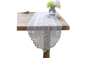Tinsow 2 Pack Cotton Crochet Lace Rectangular Table Runner Dresser Scarf Doilies (White Style, 13" X 44")