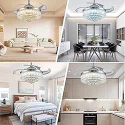 PAFRUMGE 48" Dimmable Fandelier Crystal Ceiling