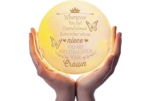 Funnli Niece Gifts from Auntie, Mothers Day Graduation Birthday Christmas Wedding Gifts for Niece Moon Lamp, 3D Printed LED Night Light with Wooden Stand Niece Birthday Gifts