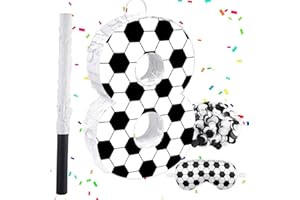 Zxvskr 16Inch Soccer Ball Number 8 Piñata Includes Wooden Stick, Blindfold, and Confetti for for Kids 8th Anniversary Sport Themed Party Birthday Supplies