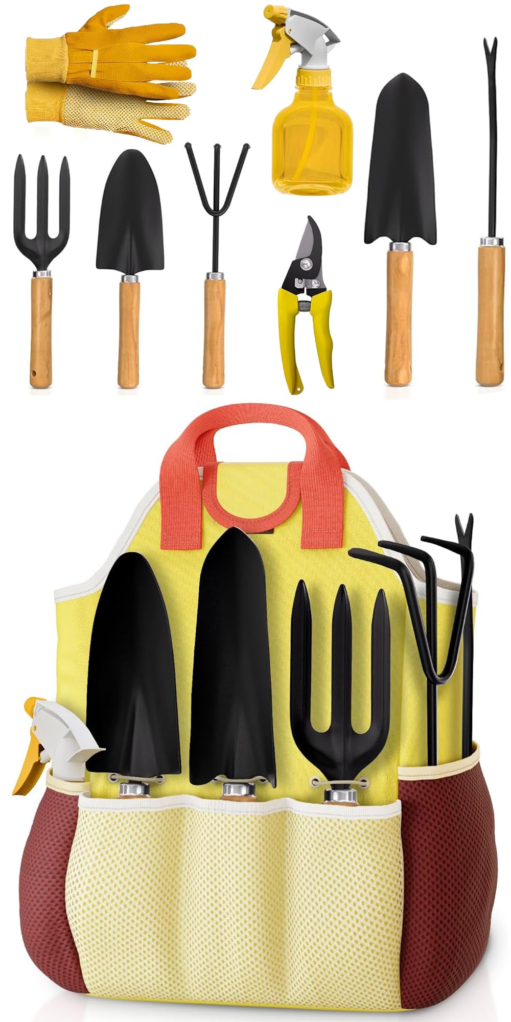 Photo 1 of Compact Gardening Tool Set of 9 - Mini Garden Kit for Women with Multiple Pockets, Rust-Proof Steel Planting Tools for Gardeners - Portable Garden Tool Bag, Outdoor and Indoor Gardening Kit for Women