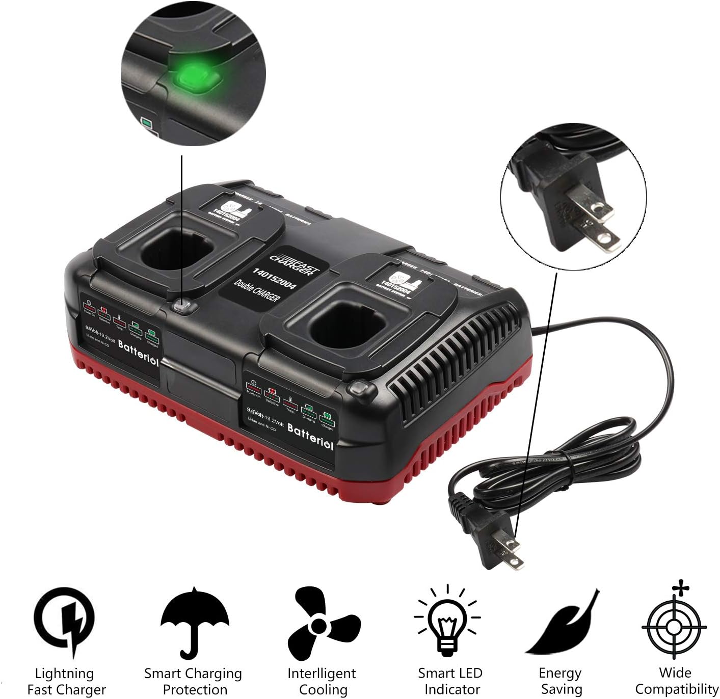 Batteriol 19.2V C3 Battery Dual Charger for Craftsman 19.2V Lithium-ion & NI-CD Battery 11375 11376 130279005 315.PP2011 315.PP2010 Upgraded Dual Chemistry Charger - - 